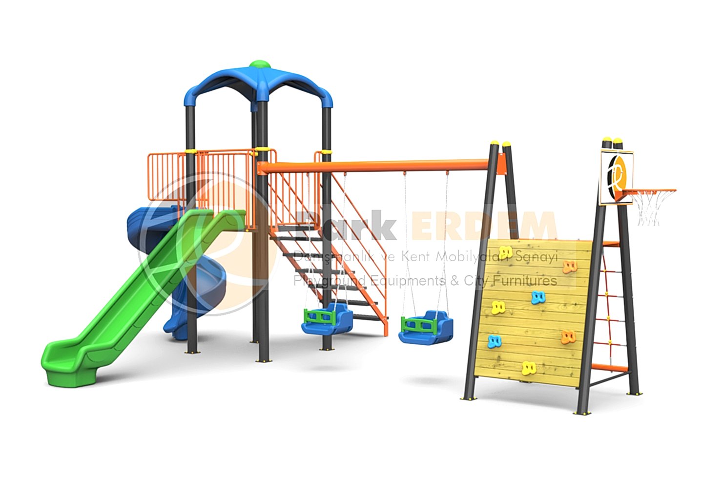 Kampanya - 17 H:150 Cm Çocuk Oyun Alanı Seti Kaydırak Salıncak, Tırmanma ve Potalı
