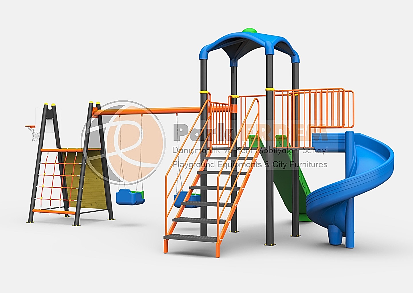 Kampanya - 17 H:150 Cm Çocuk Oyun Alanı Seti Kaydırak Salıncak, Tırmanma ve Potalı