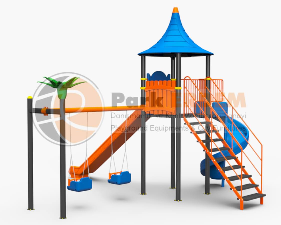 ÇOCUK PARKI 2 KAYDIRAK 2 SALINCAKLI H:200 CM YÜKSEK KULELİ
