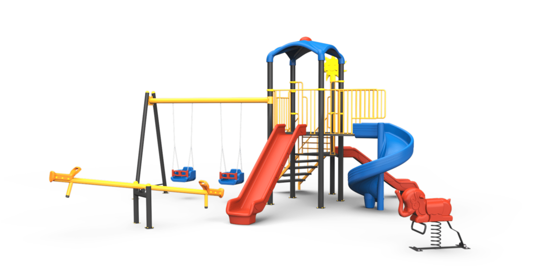 Kampanya - 08 Üç Kaydırak İki Kule İki Salıncaklı Çocuk Oyun Alanı  TAHTEREVALLİ VE ZIP ZIP DAHİL 