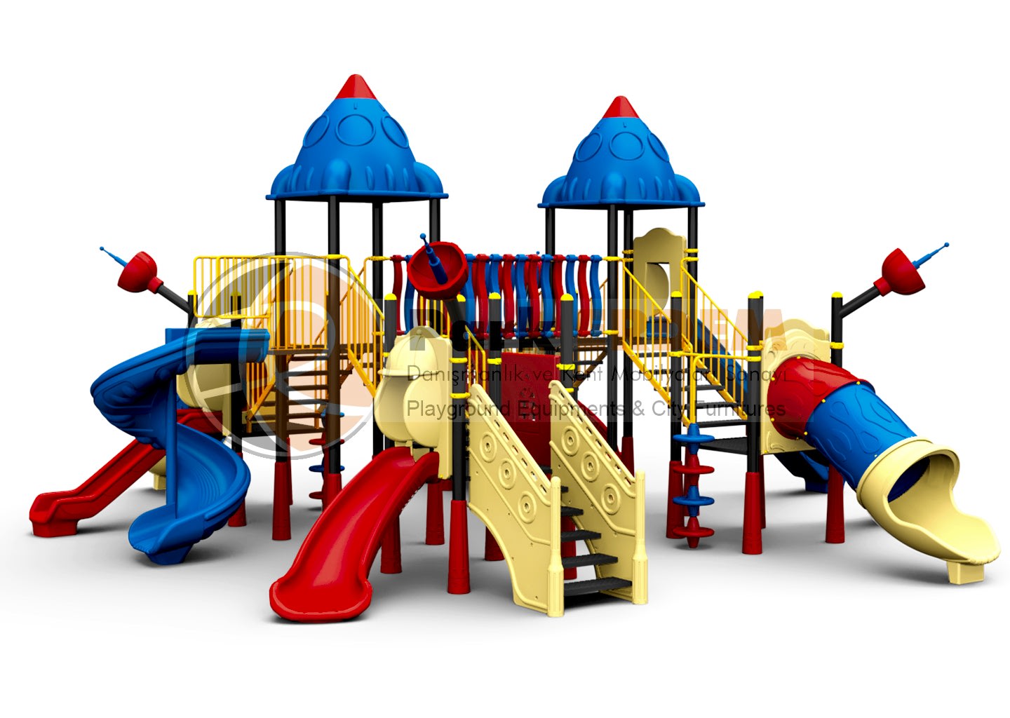 UZAY TEMALI OYUN PARKI PET-20 | 6 Kuleli 8 Kaydıraklı Çocuk Oyun Grubu