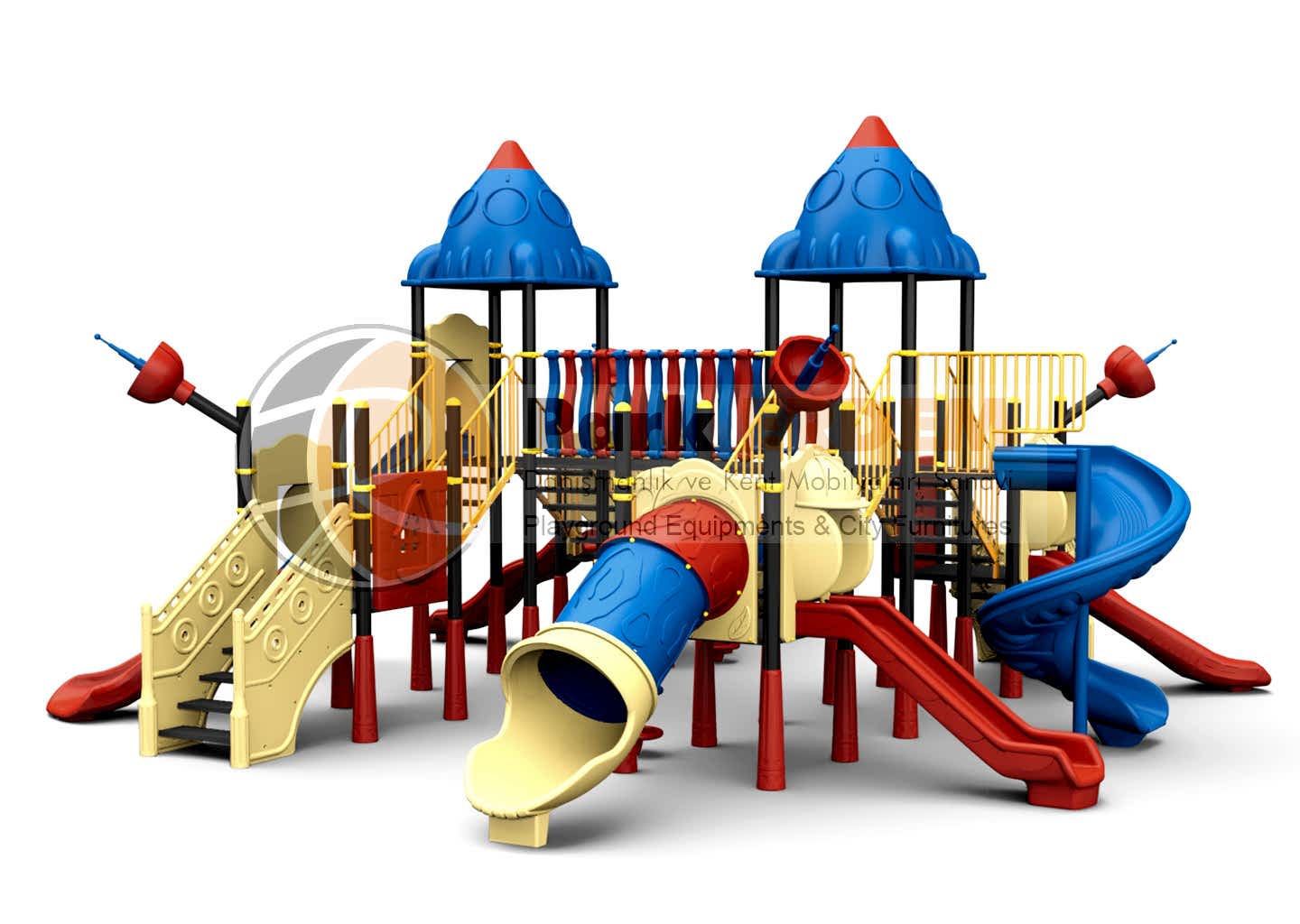UZAY TEMALI OYUN PARKI PET-20 | 6 Kuleli 8 Kaydıraklı Çocuk Oyun Grubu