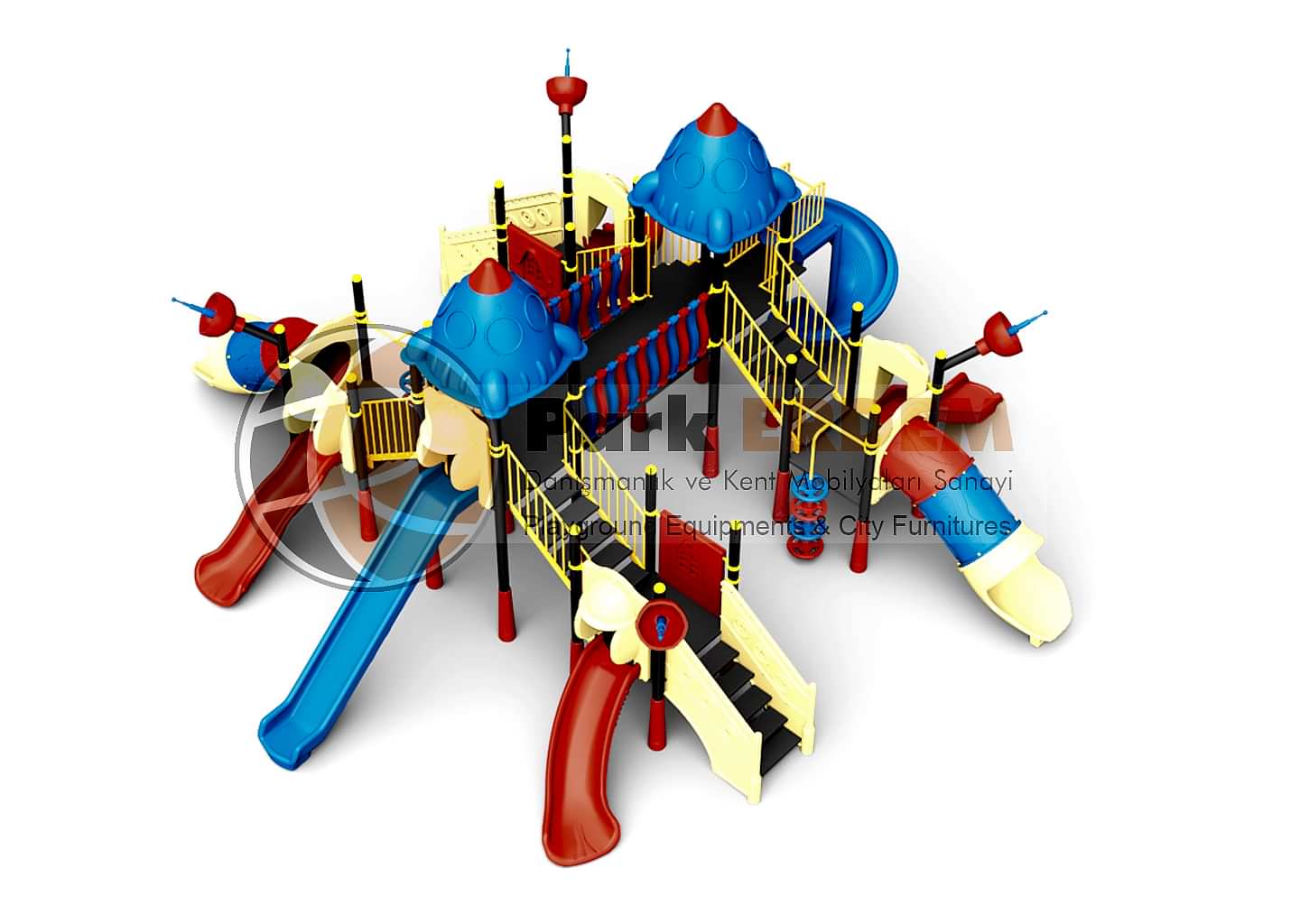 UZAY TEMALI OYUN PARKI PET-20 | 6 Kuleli 8 Kaydıraklı Çocuk Oyun Grubu