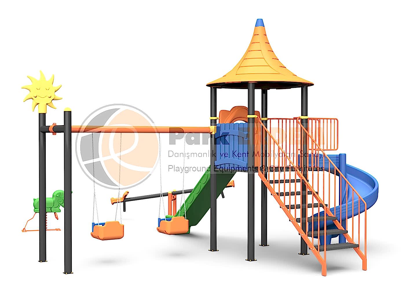 Kampanya - 04 H:150 Cm Çocuk Oyun Alanı Seti Kaydırak Salıncak TAHTEREVALLİ VE ZIP ZIP DAHİL