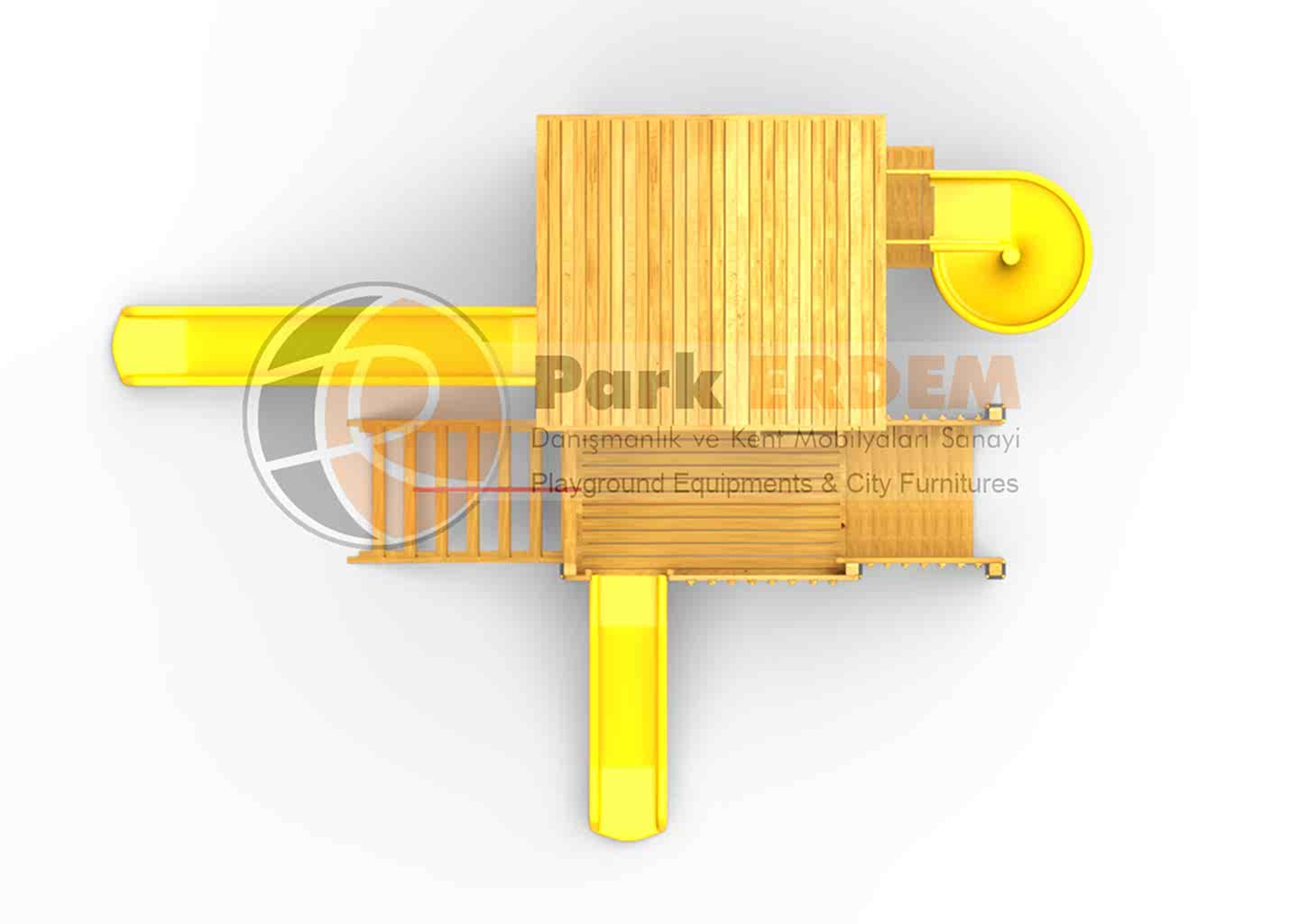 AHŞAP OYUN PARKI OYUN EVLİ - GENİŞ PLATFORMLU AHŞAP OYUN  EVİ 