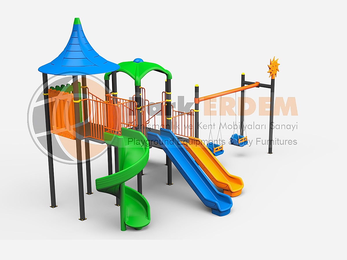 Kampanya - 03 Üç Kaydırak Üç Kule İki Salıncaklı Oyun Alanı Çocuk Parkı ZIP ZIP VE  TAHTEREVALLİ DAHİL 